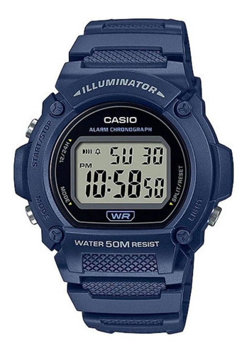 Relógio Casio Masculino Standard W-219h-2av Correia Azul Bisel Azul Fundo Cinza