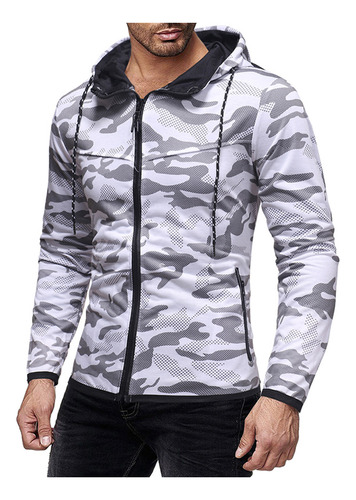 Camoufla Con Cremallera Y Manga Completa Para Hombre, Casual