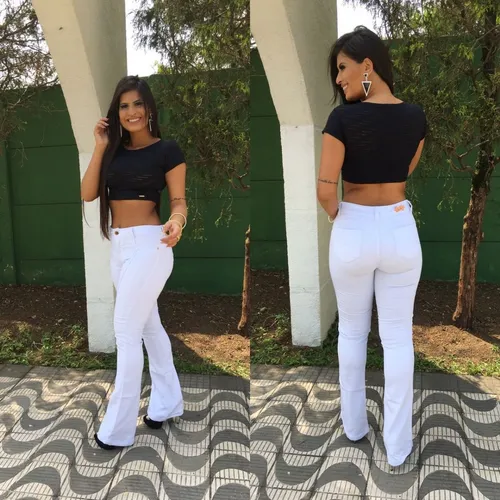 Calça jeans branca flare cheap feminina