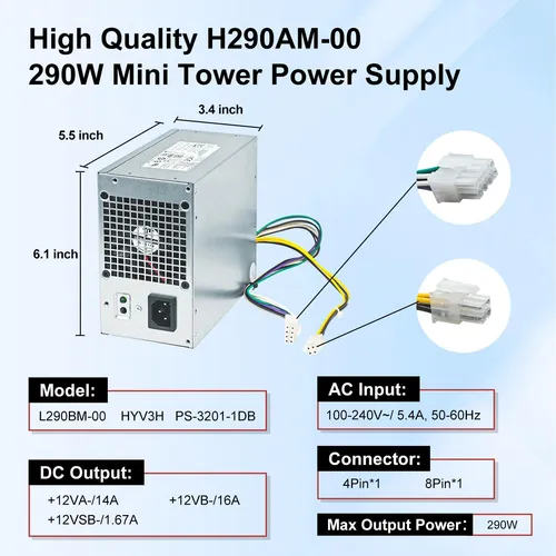 Fuente De Alimentación Lxun 290w Compatible Con Dell Optiple