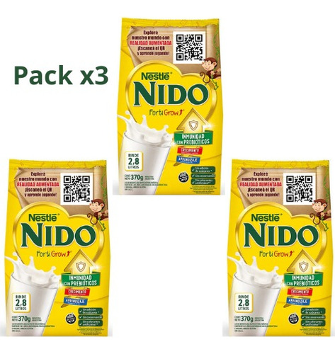 Nestlé Nido Fortigrow X370g Packx3 Fórmula Infantil Softpack Sin Sabor