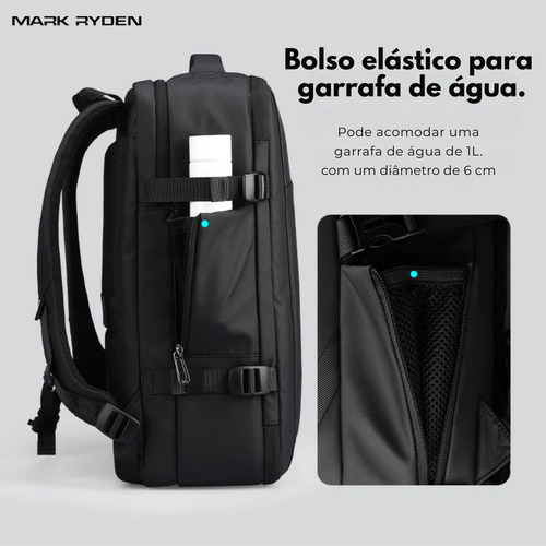 Mochila Mala Viagem Multifuncional De Compressão À Vácuo Com Bomba Notebook 15,6 Modelo Aviator Air Mark Ryden - Cor Preto