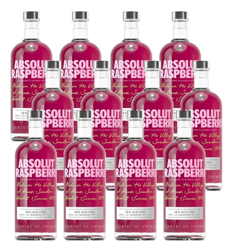 Caja De 12 Vodka Absolut Raspberry 750 Ml Sabor Frambuesa