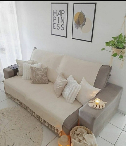 Manta Para Sofa Gigante Decorativa Neutra Bege Crua Promocao | MercadoLivre