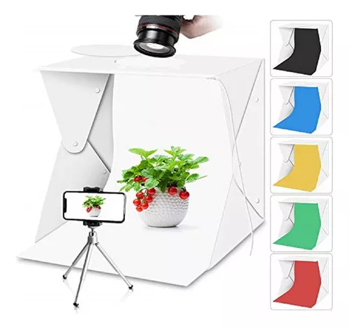  Caja de fotos plegable Kit de estudio portátil 12 colores de  fondo LED regulable Fotografía Caja de luz 9.8 in Equipo de accesorios para  fotos : Electrónica