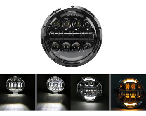 Fwefww Un 7'' H4 Faro Led Drl Wrangler Jeep Vocho Moto