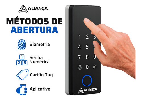 Fechadura Eletronica Digital De Sobrepor Touch Screen Com Biometria Para Vidro Senha Alarme De Segurança Tuya Wi-fi Iris Plus Aliança