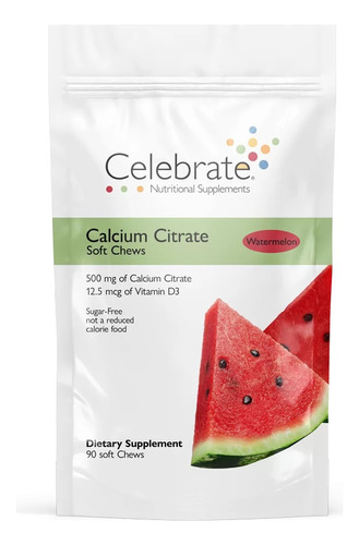 Celebrate Citrato Calcio Vitamina D3 Masticable Sandia Usa Sabor Sandía