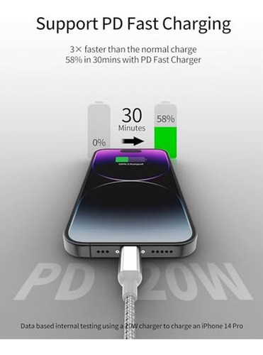 Cable Corto De 1 Pie Usb C A Lightning, [certificado Mfi De