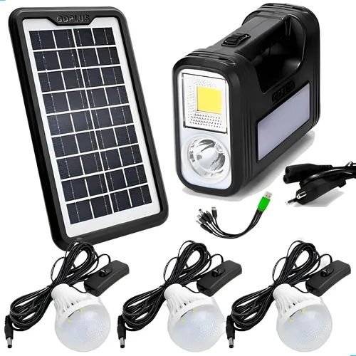 Kit Sistema Solar Painel Led A Bateria + 3 Lampadas Portatil