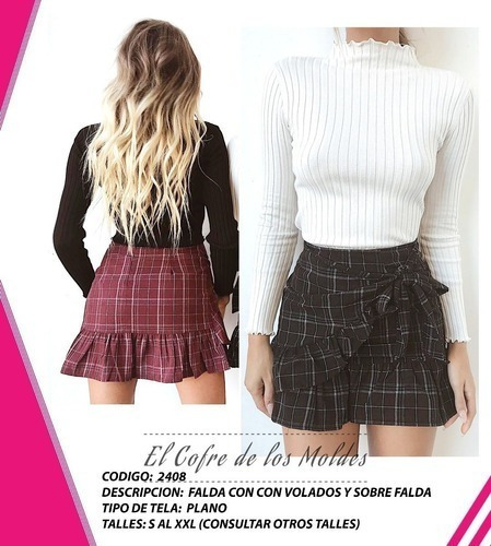 Molde  Falda Pollera Volado Y Lazos Pack 5 Talles!