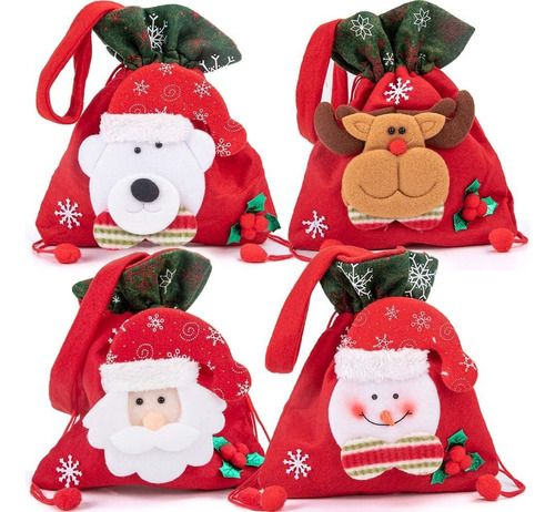 4pcs Bolsas Navidad Bolsas Dulces Con Cordón Bolsas Rega [u]