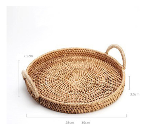 Cesta De Mimbre Tejida A Mano For Comida, Mango Redondo L