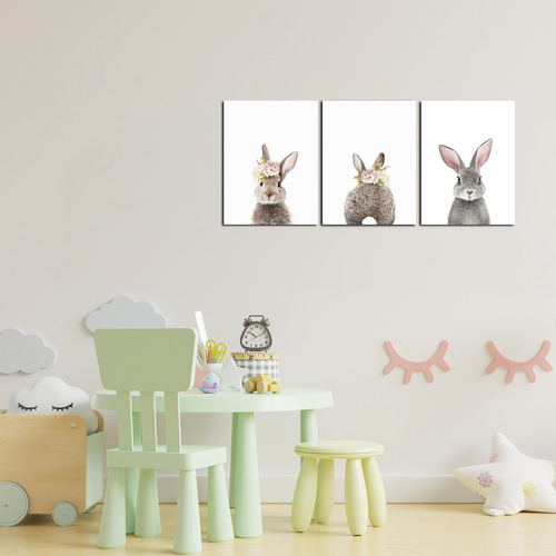 Imagen 3 de 3 de Triptico Cuadros Niños 40x30 Cms Set26 Conejas