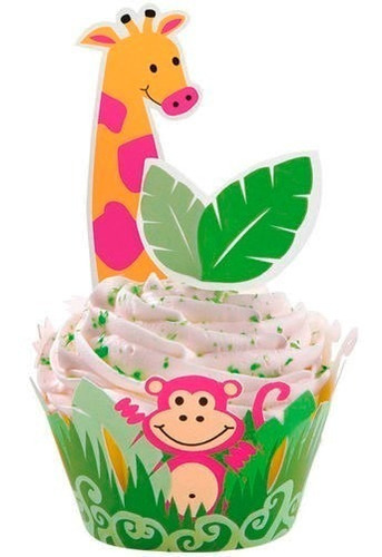 Kit Cupcake Wilton Saia Wrappers + Topper Animais Floresta