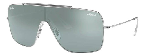 Anteojos de sol Ray-Ban Wings II Standard con marco de metal color polished silver, lente light blue/silver de plástico degradada/espejada, varilla polished silver de metal - RB3697