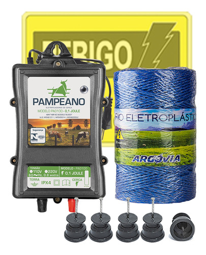 Kit Cerca Elétrica Rural 250m Fio Roldana E Placas Pa0100