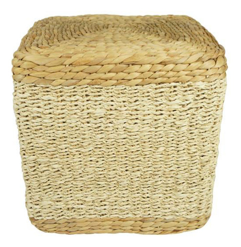 Puff De Rattan Banco De Fibras Naturales  Cubo  40x40x40cm