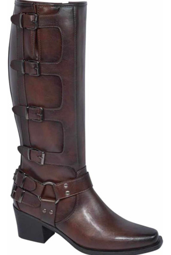 Bota Texana Tubo Alto Pu Con Hebillas 1149873 Dama