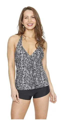 Traje De Baño Tankini Mujer H2o Wear Halter Gris