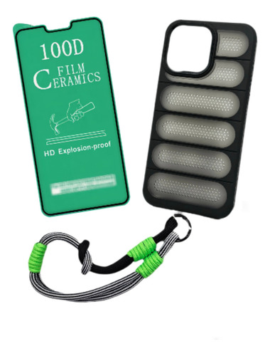 Funda Para Iphone 15 Pro Max Correa + Mica + Envio Gb07 Gris