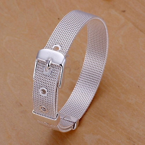 V Pulsera Estilo Cinturon Plateada Baño Plata / Todojoyas