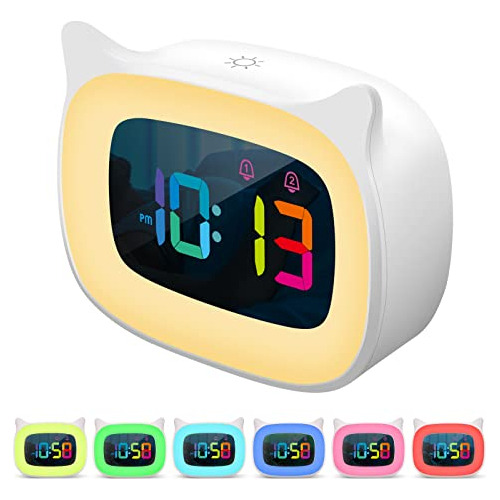 Reloj Despertador Orejas De Gato Y Luz Nocturna Rgb, 18...