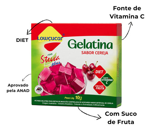 Mistura Gelatina Com Stevia 10g Sabores Diversos Kit Com 8