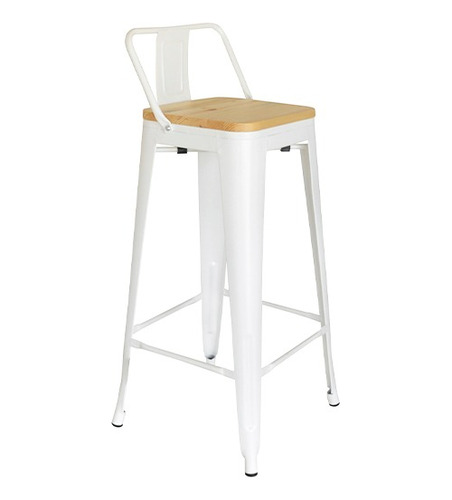 Banqueta Taburete Tolix Mate Asiento De Madera - Emuebles