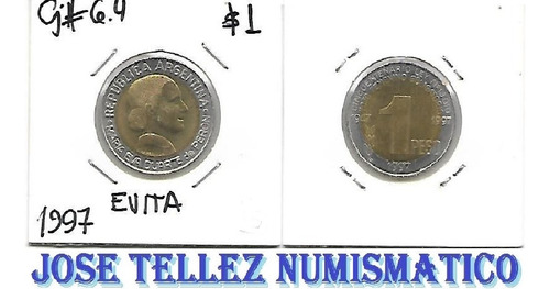 Moneda Argentina 1 Peso Evita Año 1997 Palermo (Usado)