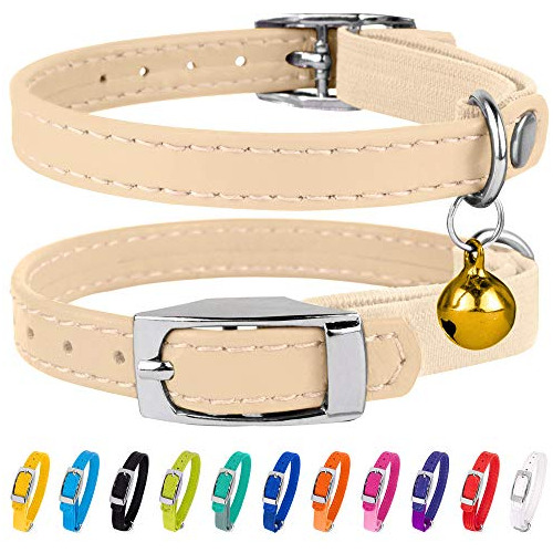 Collardirect Leather Cat Collar, Cat Safety Collar With Elas