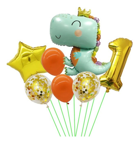 Set 7 Globos Dinosaurio Bebe Metalizados Decoracion Numero