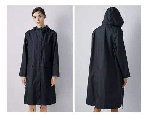 Gabardina Impermeable Mujer Color Sólido Con Capucha