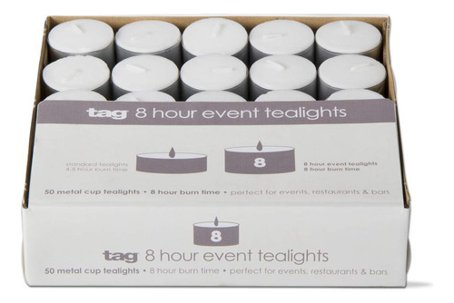 Tag Unscented Metal Cup Tea Light Vela 50 Pack Tiempo 8 Hora
