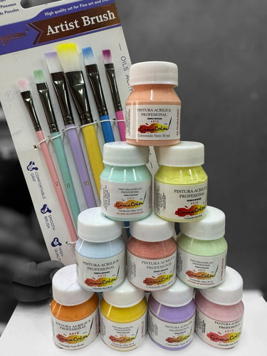 10 Gamacolor Color Pastel 30 Ml Con 1 Jgo. De Pinceles