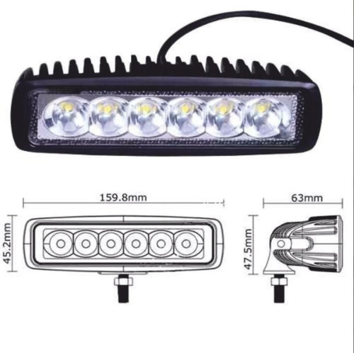 Imagen 2 de 3 de Faro Farol Caminero Rectangular 6 Led En Linea 10-30v