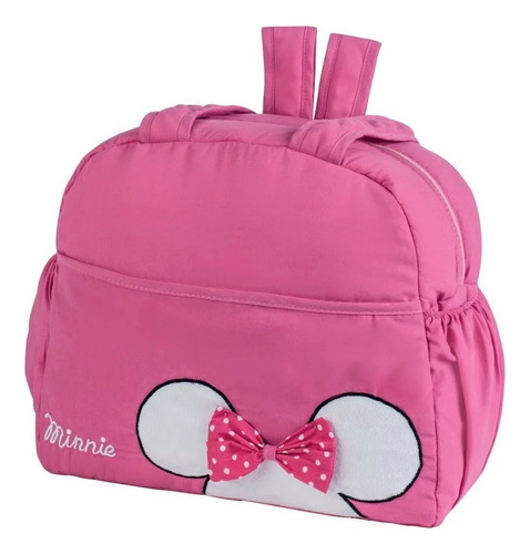 Amplia Pañalera Bebe Bolsa O Back Pack Minnie Mouse Disney Color Rosa Diseño de la tela Bordado