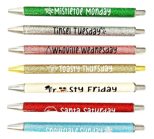 7 Bolígrafos Navideños Con Purpurina Para Días De Semana Con
