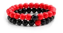 Comprar Pulseras Parejas Enamorados Unisex Piedra Howlita Negro Rojo