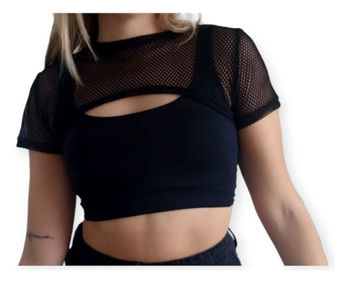 Crop O Top De Red  Super Corto Sexy Mangas Cortas Tendencia