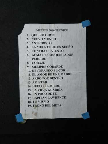 Setlist Warcry Tour Inmortal 2016 Oficial Original