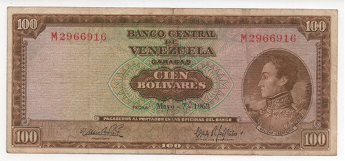 Billete De 100 Bs Mayo 1963 M7