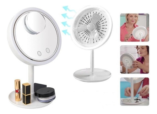 Espejo Con Luz Led-ventilador-táctil-portátil+mini Espejo 5x