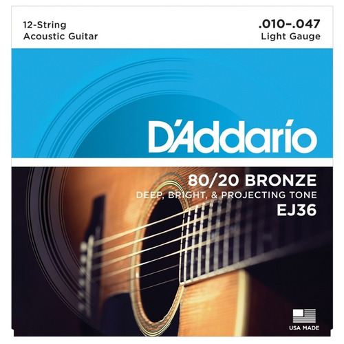 Encordado Daddario Guitarra Acustica 12 Cuerdas Ej36 Tm