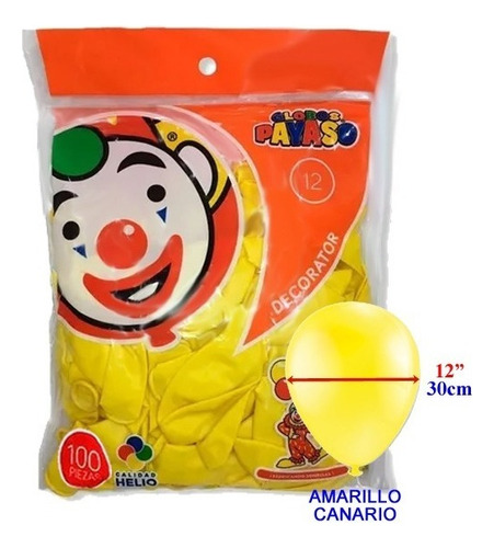 Globo Latex Decorator Redondo N° 12 Payaso C/100 Piezas Color Amarillo