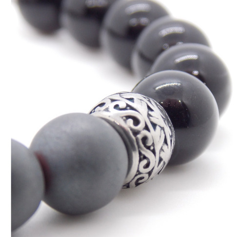 Pulsera De Piedras Semipreciosas De Agata Negra Y Hematite