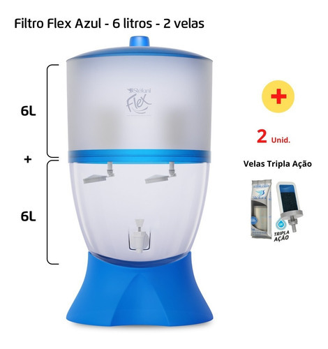 Filtro De Agua Stefani Flex Blue, 2 Velas, 6 Litros Y 2 V, Triple Acción