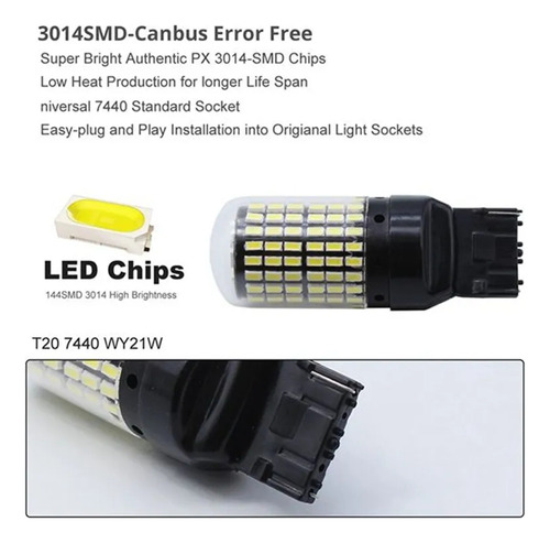 X2 Ampolleta Led T20 7440 144led Luz Blanca 360° Auto 1cont