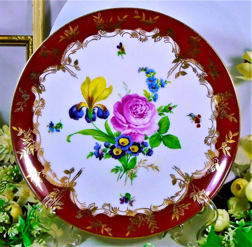 Plato Porcelana Royal Europe Lirio Y Rosa Vintage 21 Cm