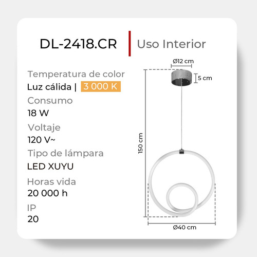 Lámparas Decorativas Colgantes Modernas 18w Dekor Dl-2418 Estructura Cromo